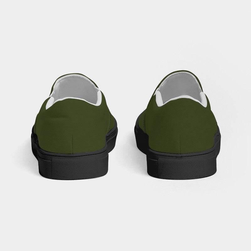 Army Green Men's Slip-On Canvas Sneakers (L-FM-DA) - Back