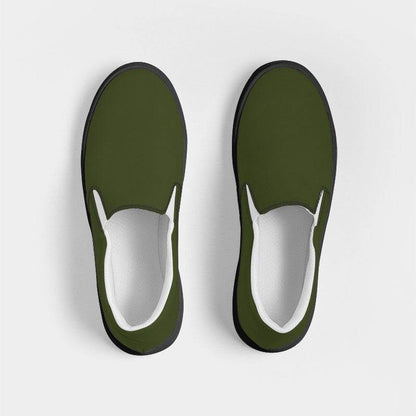 Army Green Men's Slip-On Canvas Sneakers (L-FM-DA) - Top