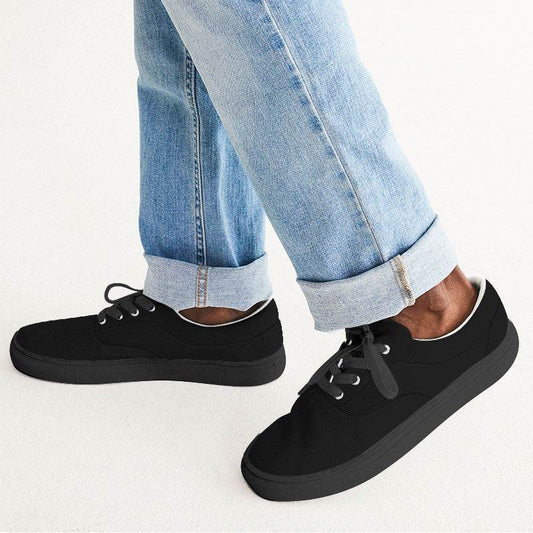 Black Men's Canvas Sneakers (N-FN-BL) - Man CloseUp