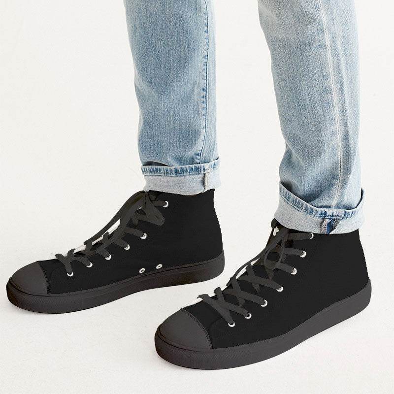 Black Men's High-Top Canvas Sneakers (N-FN-BL) - Man CloseUp