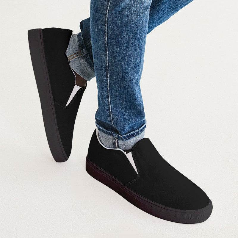 Black Men's Slip-On Canvas Sneakers (N-FN-BL) - Man CloseUp