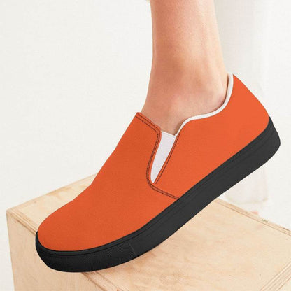 Blaze Orange Women's Slip-On Canvas Sneakers (OR3-BR-ME) - Woman CloseUp