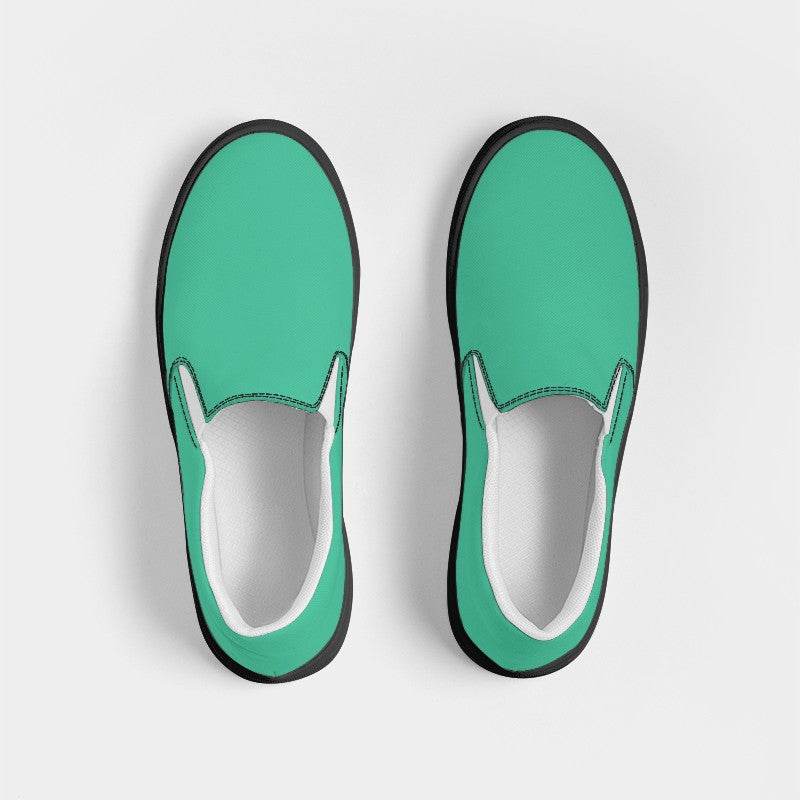 Bright Blue-Green Men's Slip-On Canvas Sneakers (BGG1-BR-ME) - Top