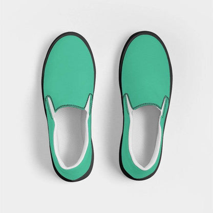 Bright Blue-Green Men's Slip-On Canvas Sneakers (BGG1-BR-ME) - Top
