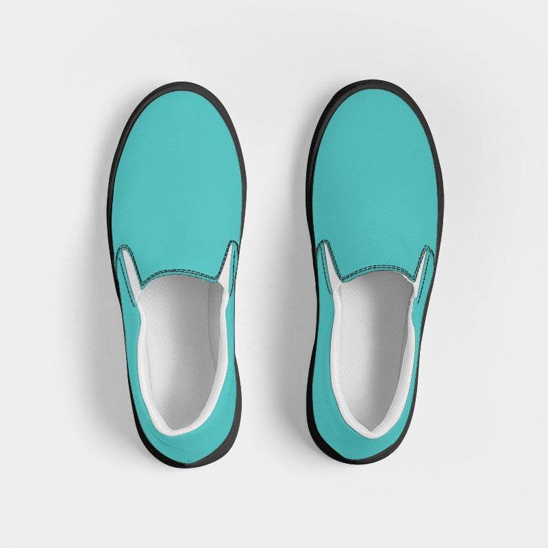 Bright Blue-Green Women's Slip-On Canvas Sneakers (CBG2-BR-ME) - Top