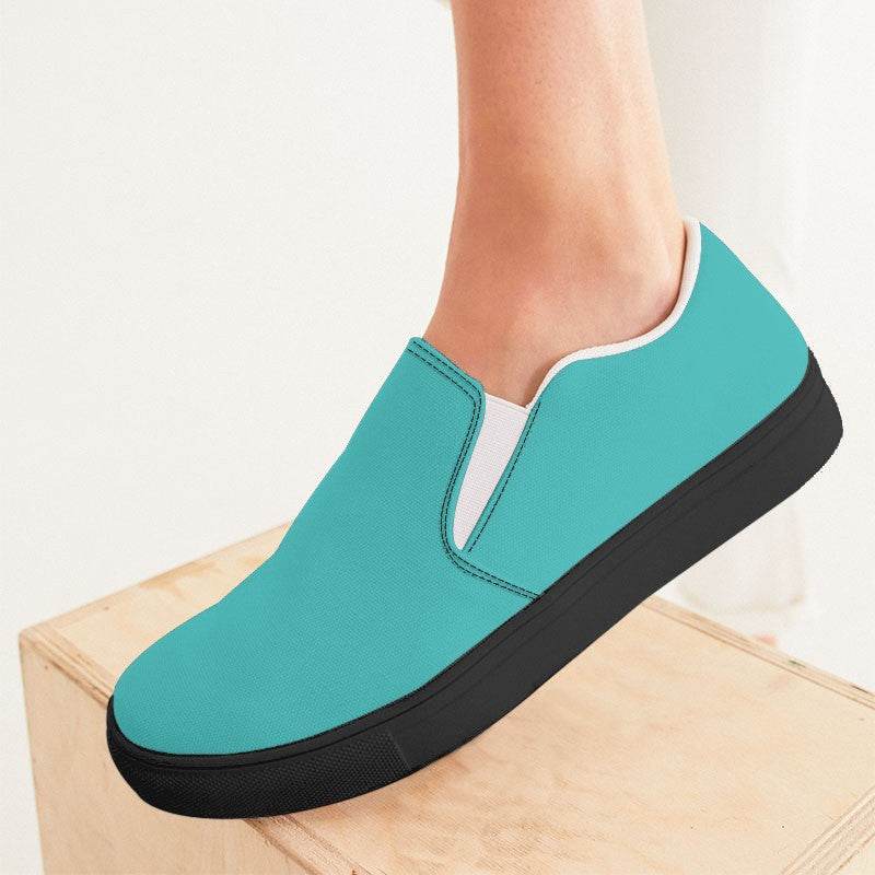 Bright Blue-Green Women's Slip-On Canvas Sneakers (CBG2-BR-ME) - Woman CloseUp
