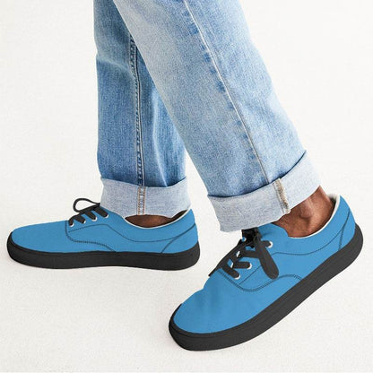 Bright Blue Men's Canvas Sneakers (B-BR-ME) - Man CloseUp
