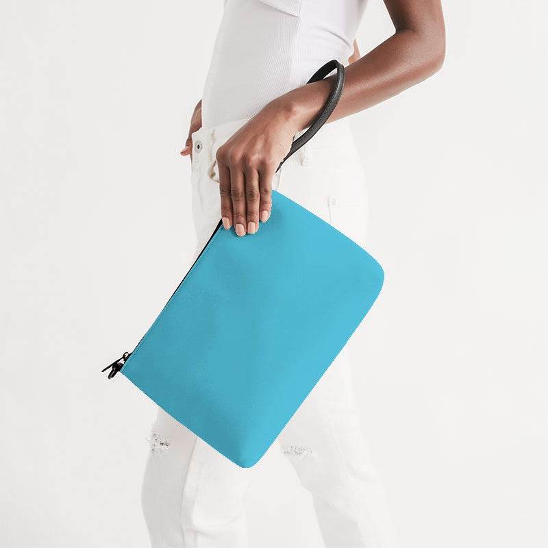 Bright Cyan Zip Pouch (BC3-BR-ME) - Side Holding