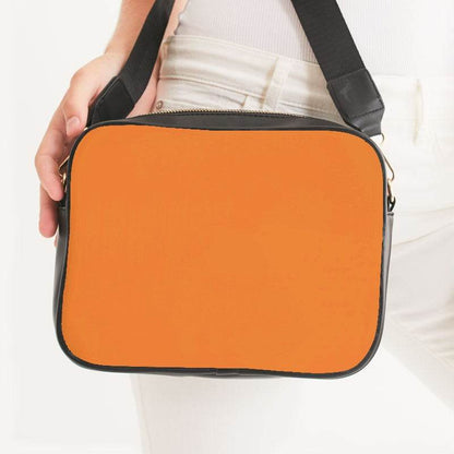 Bright Orange Crossbody Bag (OR1-BR-ME) - Woman Front CloseUp