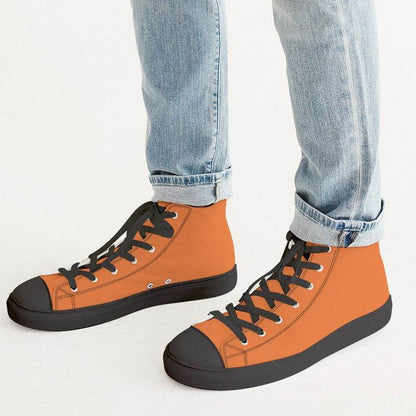 Bright Orange Men's High-Top Canvas Sneakers (OR2-BR-ME) - Man CloseUp