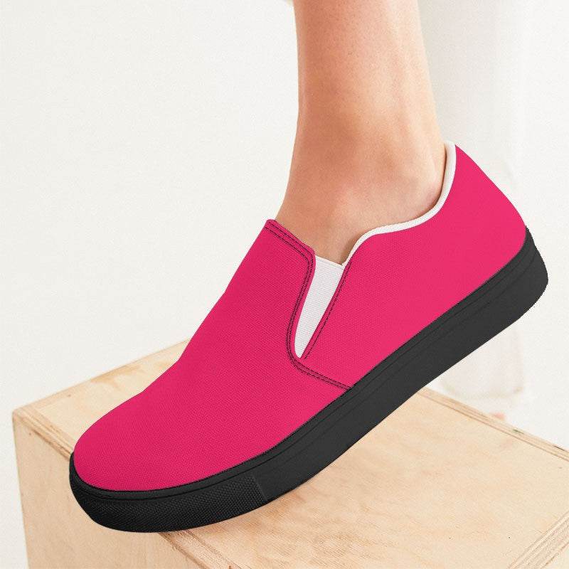 Bright Pink Women's Slip-On Canvas Sneakers (RPI3-BR-ME) - Woman CloseUp