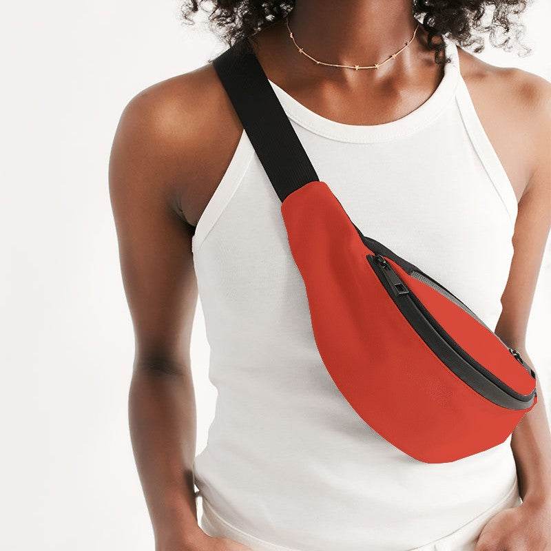 Bright Red Belt Bag (R-BR-ME) - Woman Front CloseUp