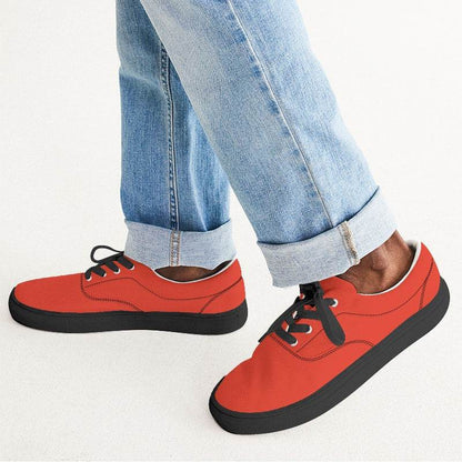 Bright Red Men's Canvas Sneakers (R-BR-ME) - Man CloseUp