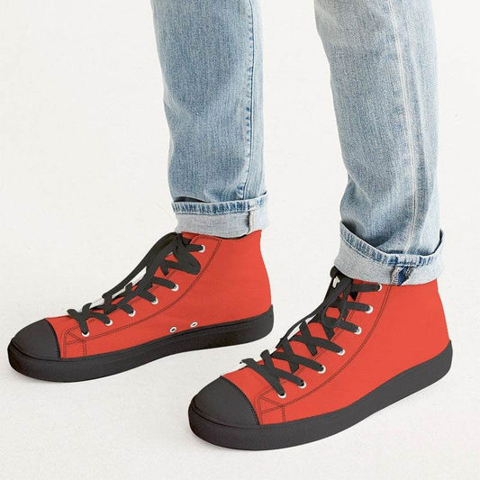 Bright Red Men's High-Top Canvas Sneakers (R-BR-ME) - Man CloseUp