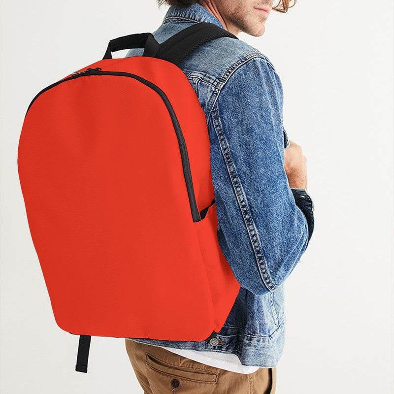 Bright Red Waterproof Backpack (R-BR-ME) - Man CloseUp