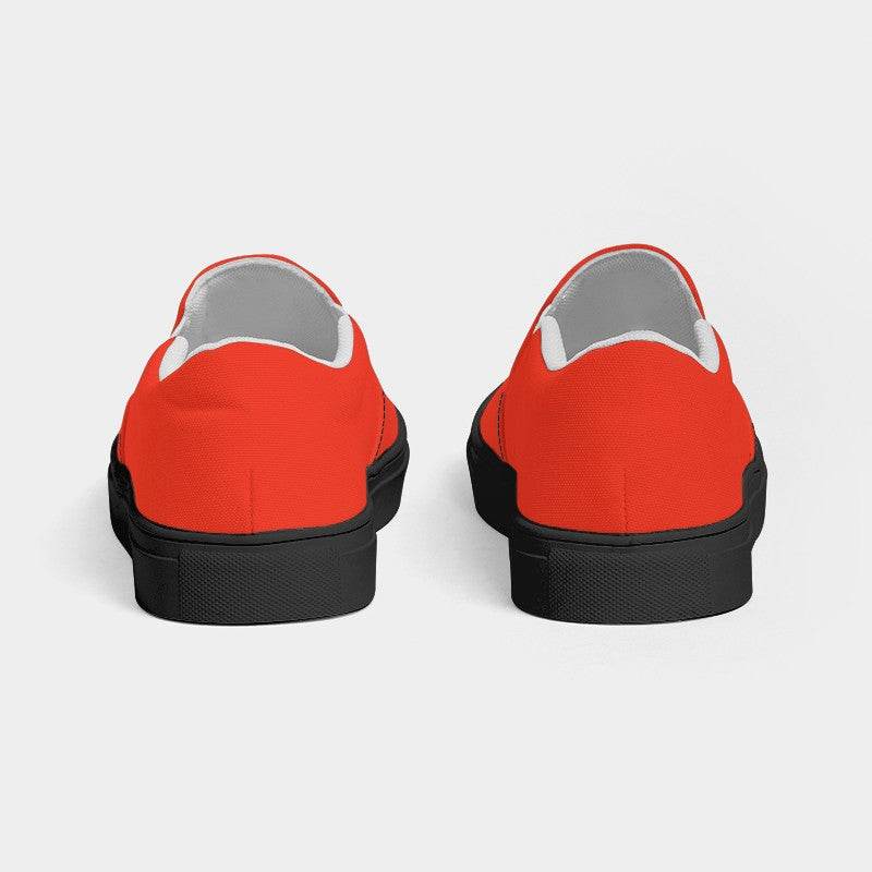 Bright Red Women's Slip-On Canvas Sneakers (R-BR-ME) - Back