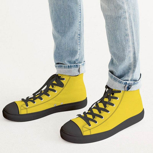 Bright Yellow Men's High-Top Canvas Sneakers (LY3-BR-ME) - Man CloseUp