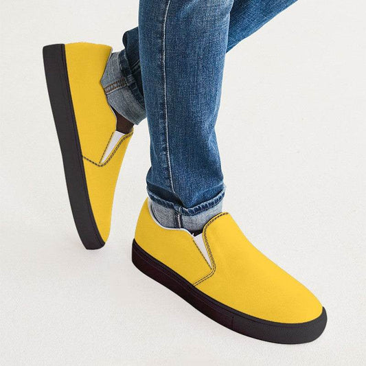 Bright Yellow Men's Slip-On Canvas Sneakers (LY3-BR-ME) - Man CloseUp