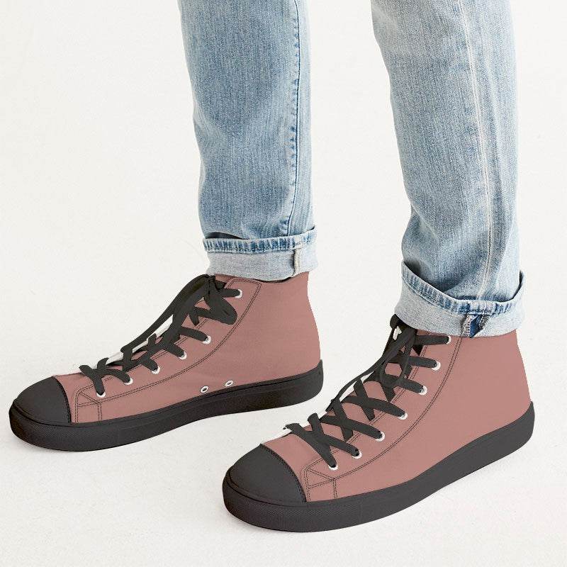 Brown-Pink Men's High-Top Canvas Sneakers (R-FM-ML) - Man CloseUp