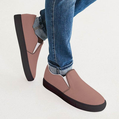 Brown-Pink Men's Slip-On Canvas Sneakers (R-FM-ML) - Man CloseUp