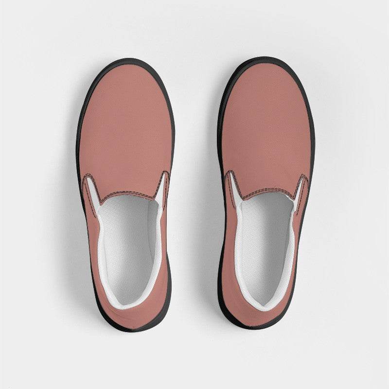 Brown-Pink Men's Slip-On Canvas Sneakers (R-FM-ML) - Top