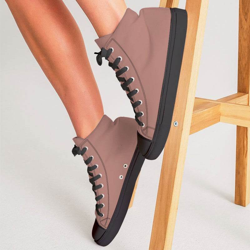 Brown-Pink Women's High-Top Canvas Sneakers (R-FM-ML) - Woman CloseUp