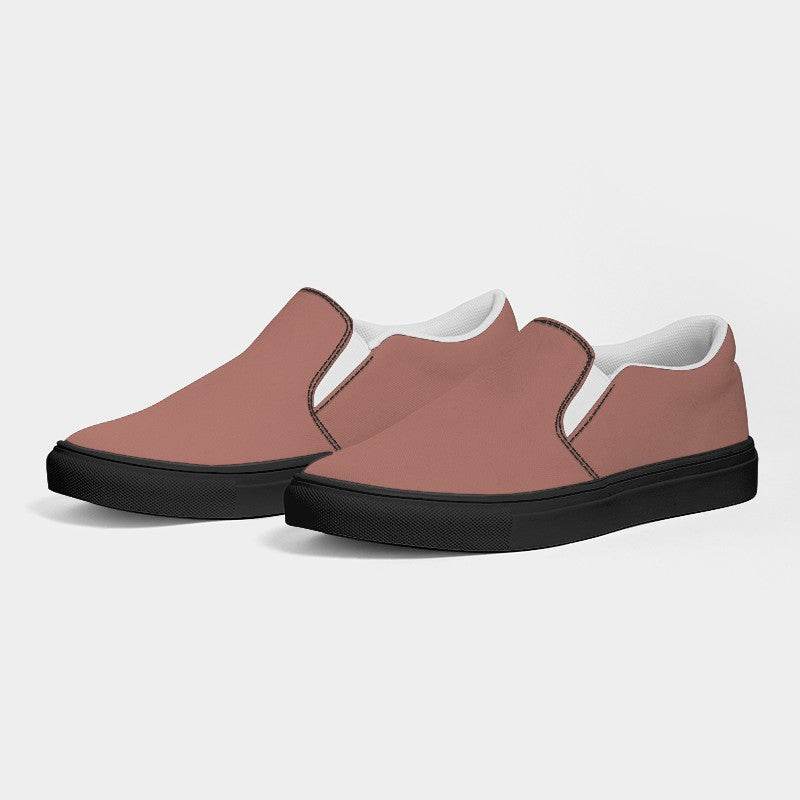 Brown-Pink Women's Slip-On Canvas Sneakers (R-FM-ML) - Side 3
