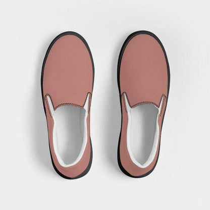Brown-Pink Women's Slip-On Canvas Sneakers (R-FM-ML) - Top