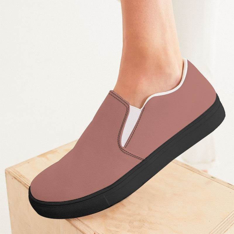 Brown-Pink Women's Slip-On Canvas Sneakers (R-FM-ML) - Woman CloseUp
