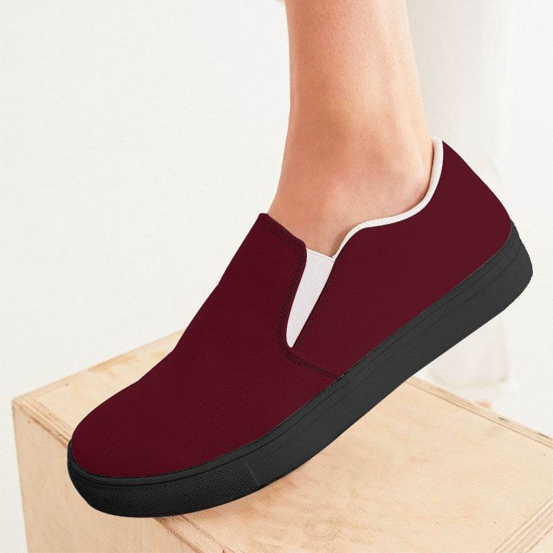 Burgundy Women's Slip-On Canvas Sneakers (RPI2-MU-DE) - Woman CloseUp