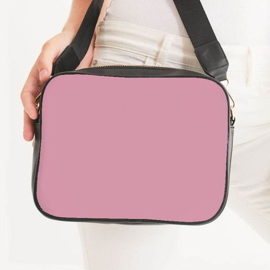 Carnation Pink Crossbody Bag (PI-FM-LG) - Woman Front CloseUp
