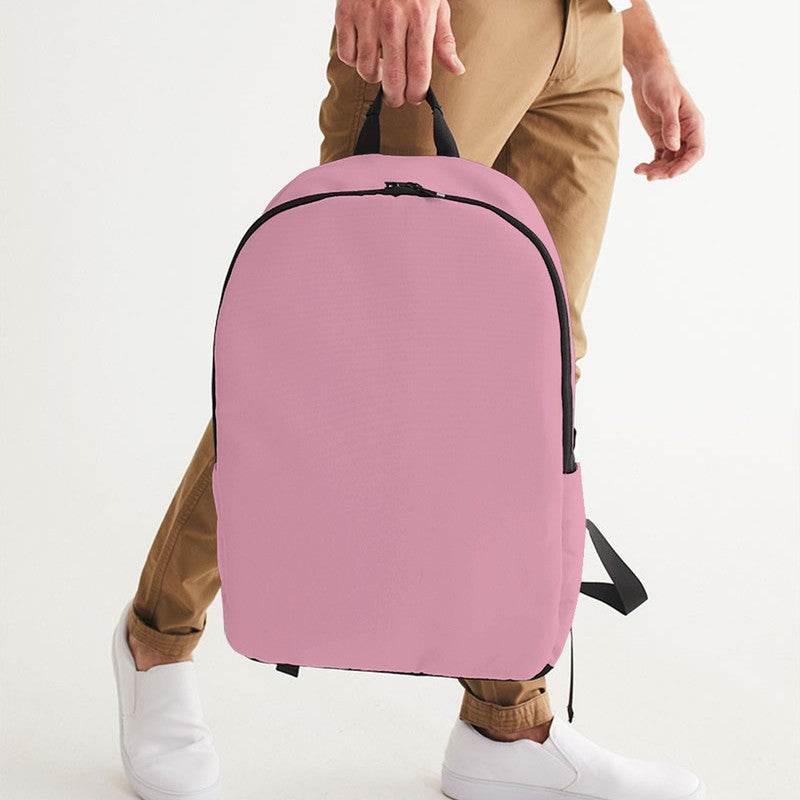 Carnation Pink Waterproof Backpack (PI-FM-LG) - Man Holding CloseUp