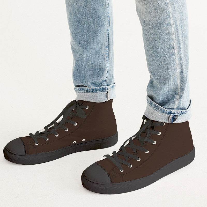 Chocolate Men's High-Top Canvas Sneakers (OR2-FM-DE) - Man CloseUp