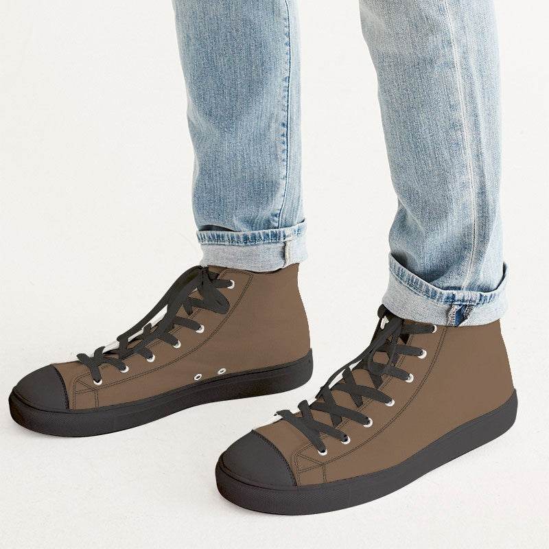 Coffee Brown Men's High-Top Canvas Sneakers (O-FM-MD) - Man CloseUp
