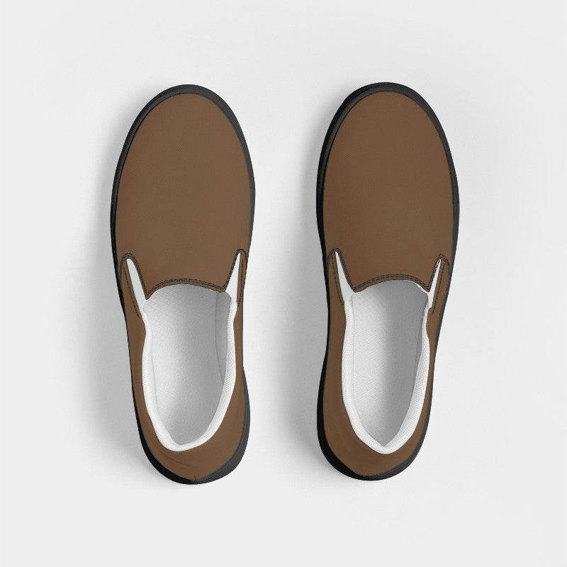 Coffee Brown Men's Slip-On Canvas Sneakers (O-FM-MD) - Top