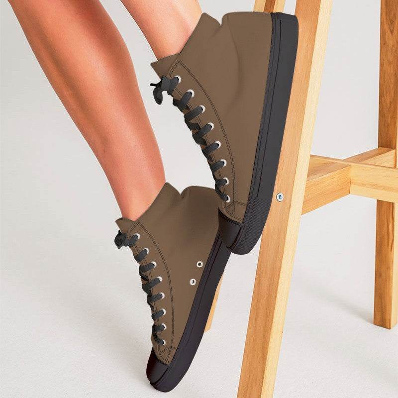 Coffee Brown Women's High-Top Canvas Sneakers (O-FM-MD) - Woman CloseUp
