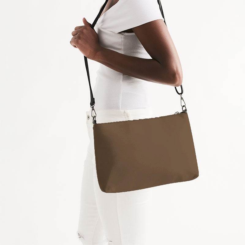 Coffee Brown Zip Pouch (O-FM-MD) - Side CloseUp