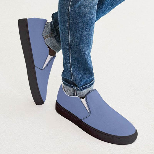 Cornflower Blue Men's Slip-On Canvas Sneakers (I-ME-LI) - Man CloseUp