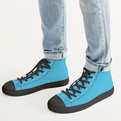 Cyan-Blue Men's High-Top Canvas Sneakers (BC2-BR-ME) - Man CloseUp