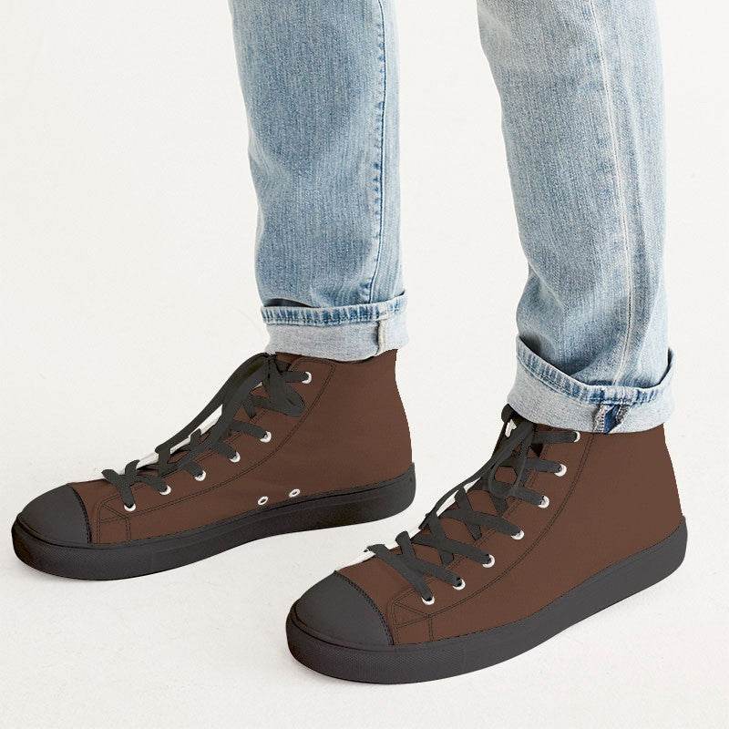 Dark Brown Men's High-Top Canvas Sneakers (OR2-FM-DA) - Man CloseUp