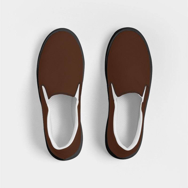 Dark Brown Women's Slip-On Canvas Sneakers (OR2-FM-DA) - Top