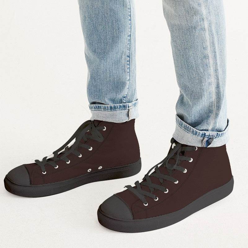 Dark Chocolate Men's High-Top Canvas Sneakers (R-NE-DE) - Man CloseUp