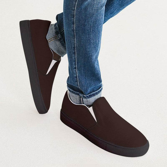 Dark Chocolate Men's Slip-On Canvas Sneakers (R-NE-DE) - Man CloseUp