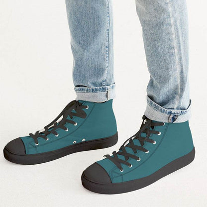 Dark Cyan Men's High-Top Canvas Sneakers (C-MU-DA) - Man CloseUp