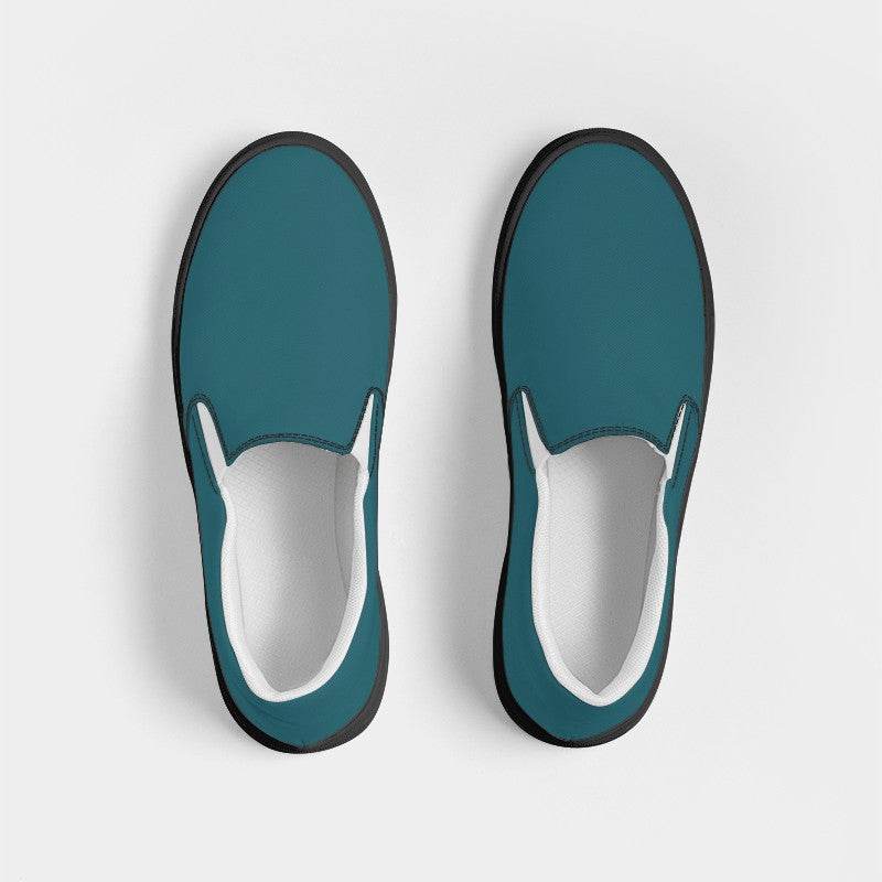 Dark Cyan Women's Slip-On Canvas Sneakers (C-MU-DA) - Top