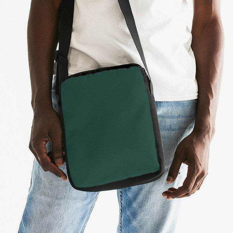 Dark Fully-Muted Blue-Green Messenger Pouch (BG-FM-DA) - Man Front CloseUp
