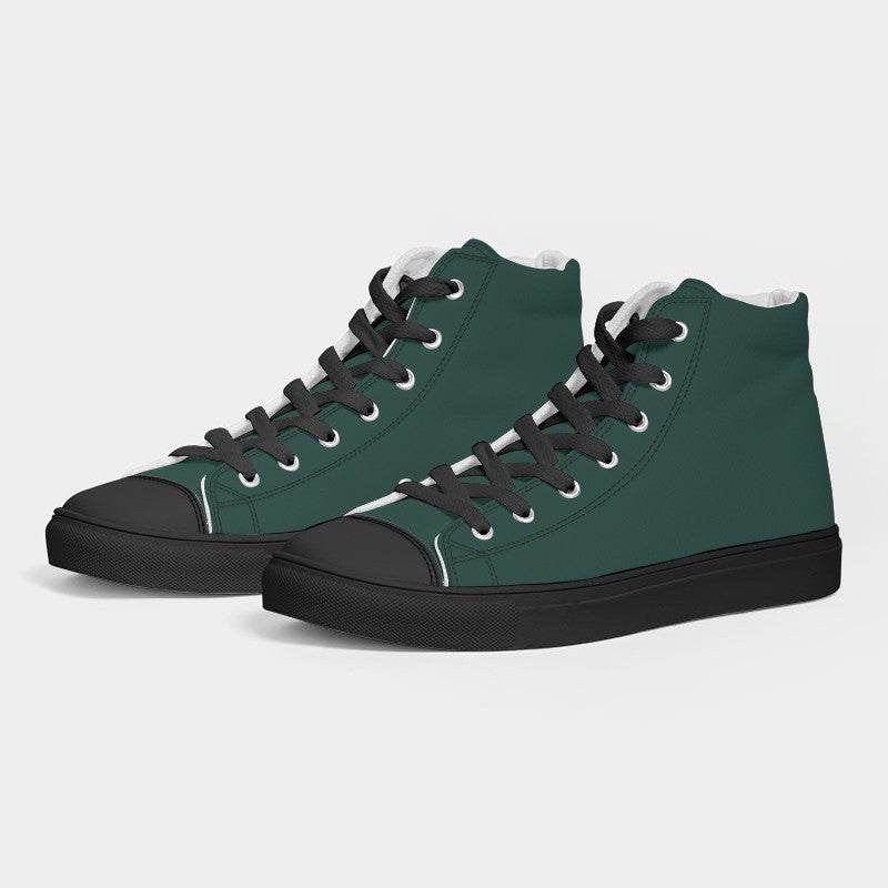 Dark Fully-Muted Blue-Green Women's High-Top Canvas Sneakers (BG-FM-DA) - Side 3