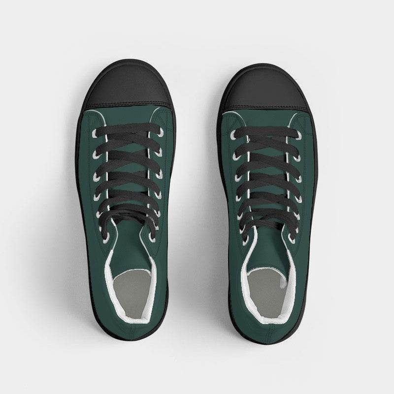 Dark Fully-Muted Blue-Green Women's High-Top Canvas Sneakers (BG-FM-DA) - Top