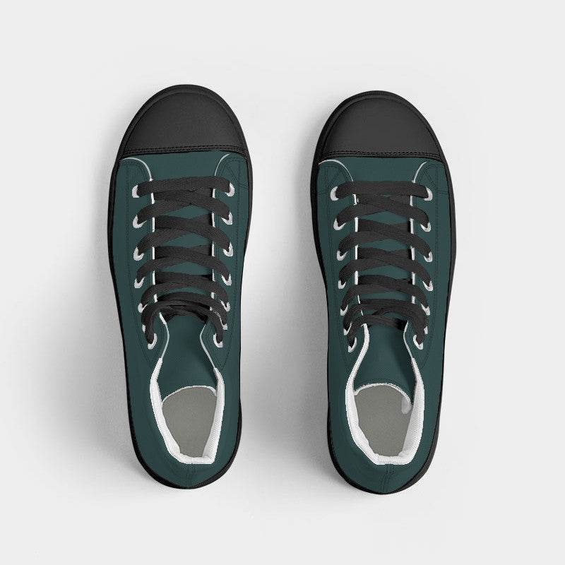 Dark Fully-Muted Blue-Green Women's High-Top Canvas Sneakers (CBG2-FM-DA) - Top