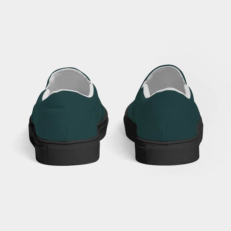 Dark Fully-Muted Blue-Green Women's Slip-On Canvas Sneakers (CBG2-FM-DA) - Back